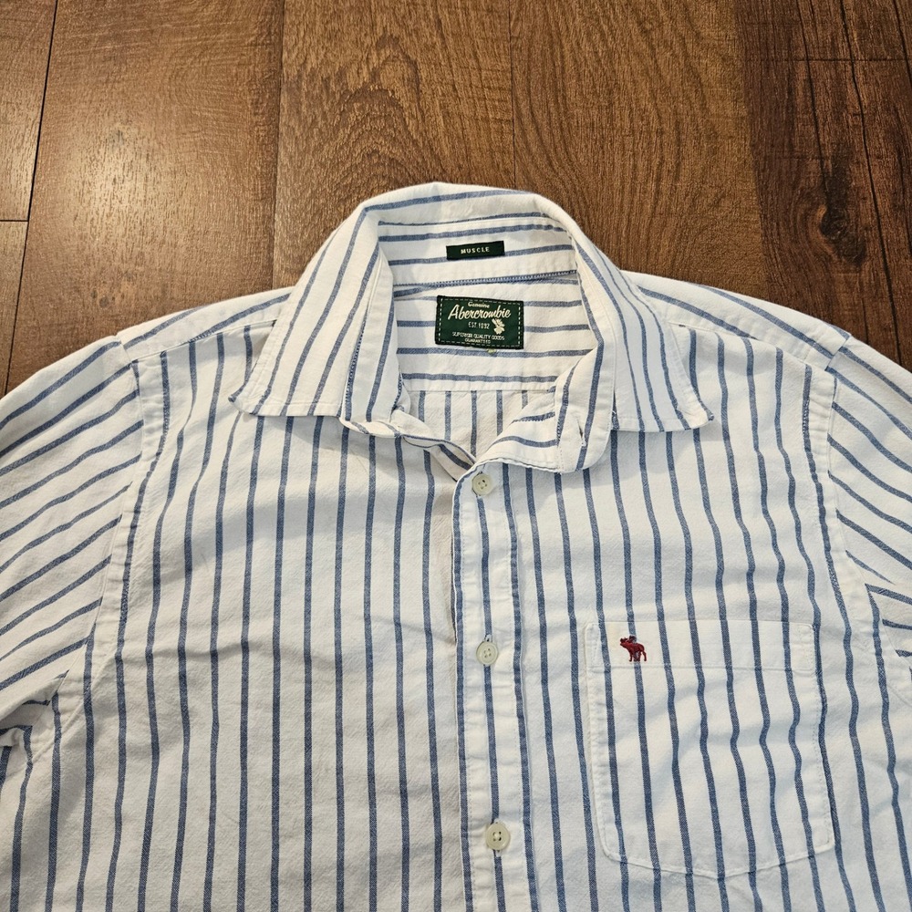 Vintage Abercrombie Striped Long Sleeve Button Up Shirt Muscle Fit No Size Tag